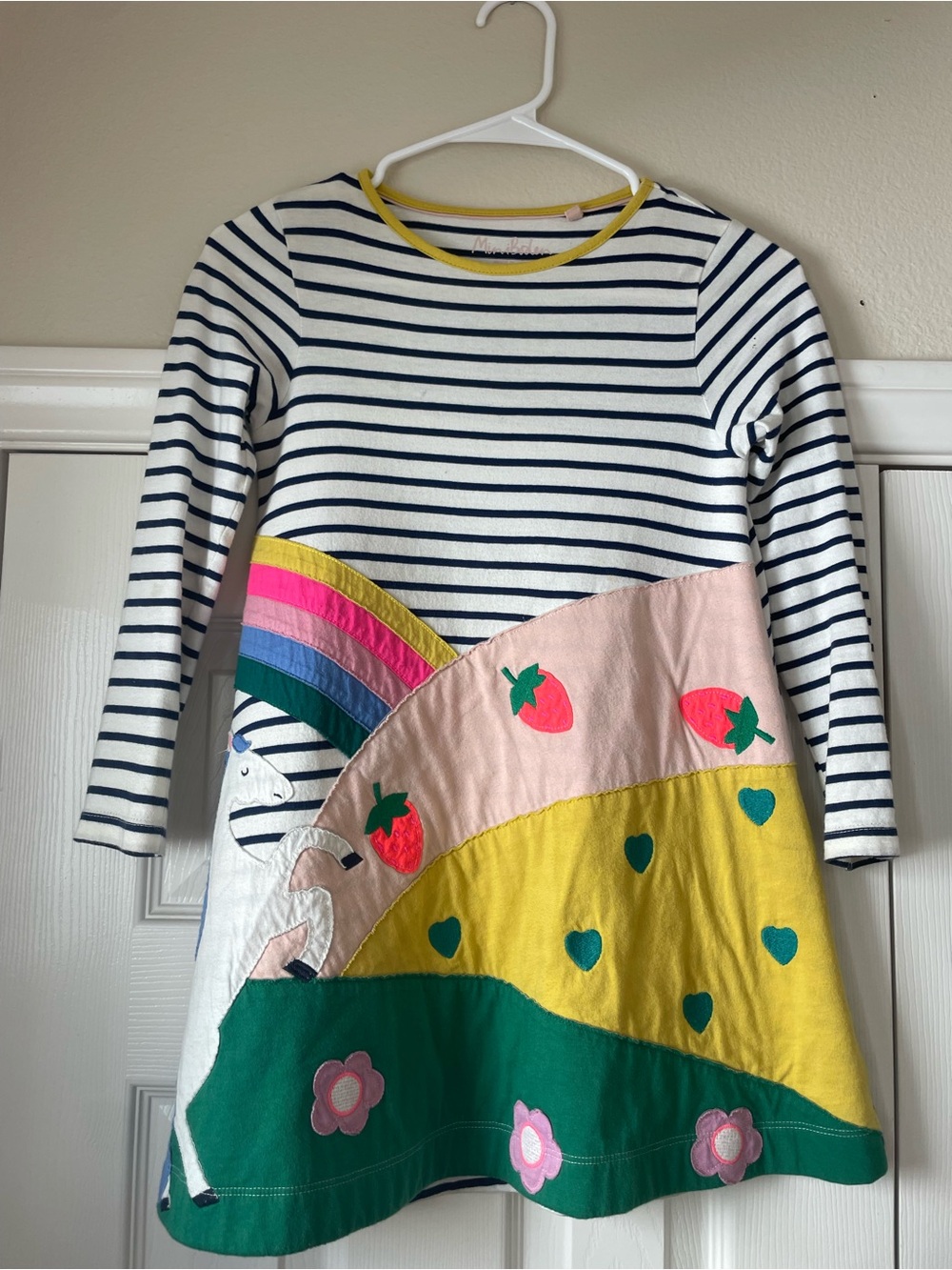 Mini Boden Navy & White Stripe Tee with Yellow Trim